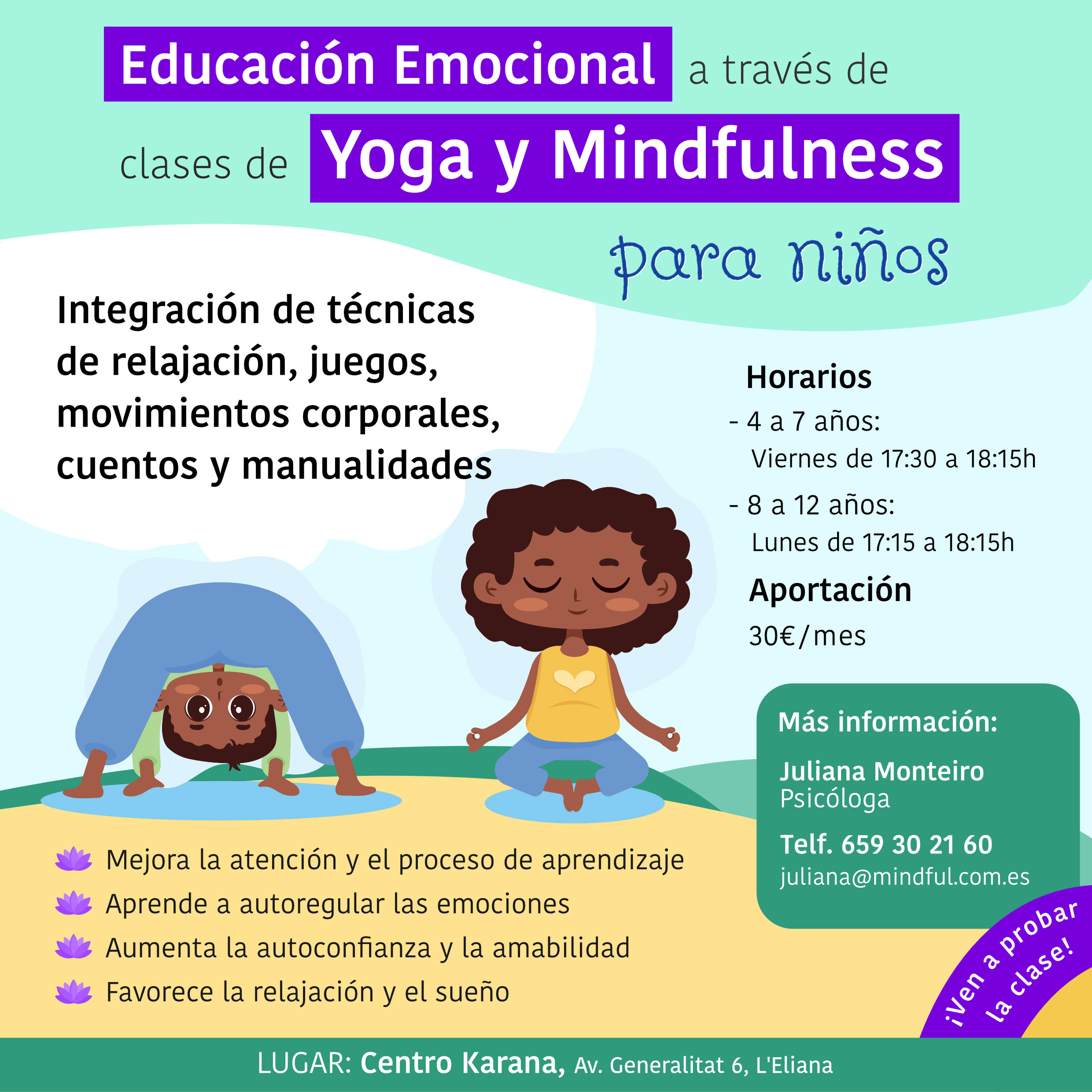 Cartel clases de Mindfulness para niños