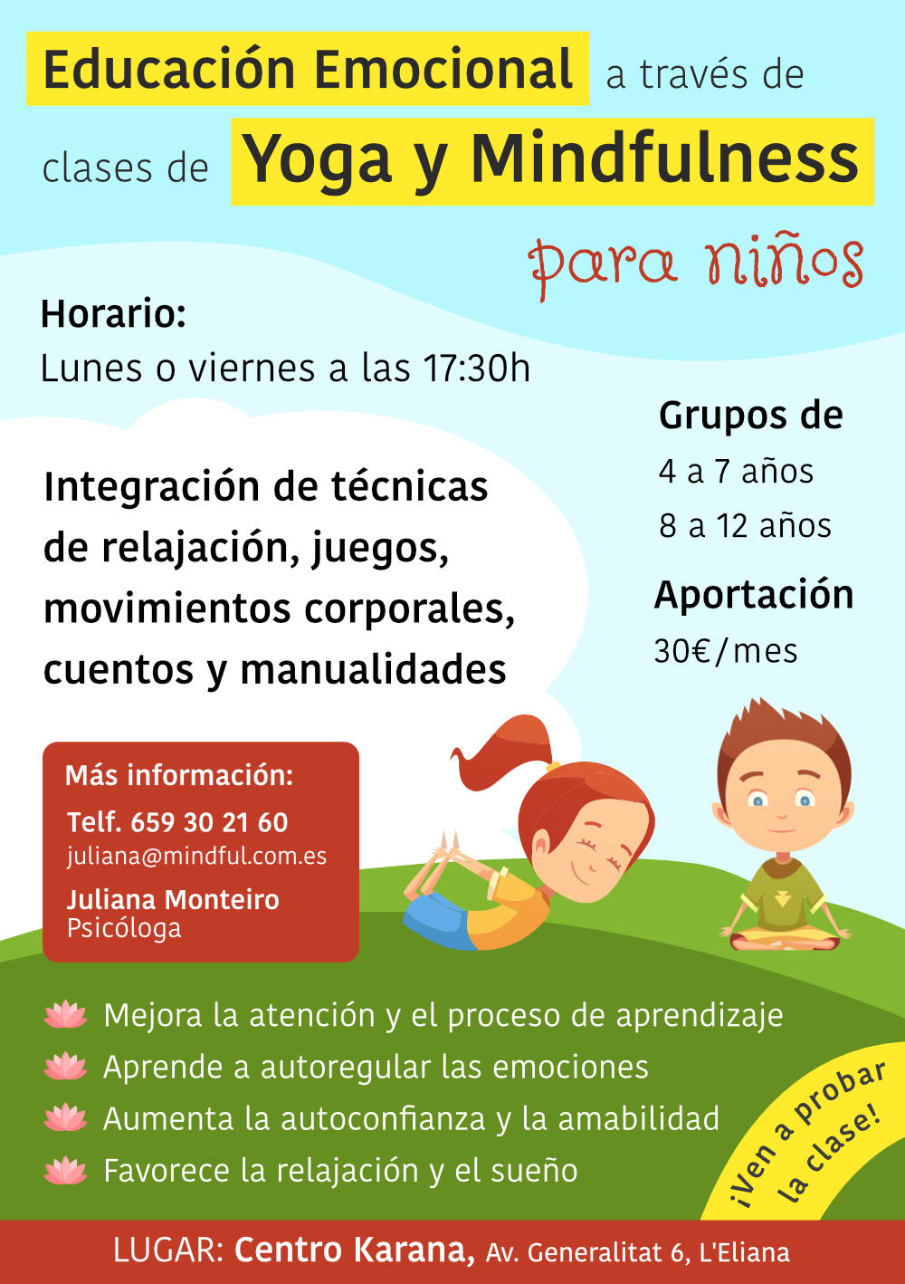 Clases regulares de educación emocional a través de Yoga y Mindfulness